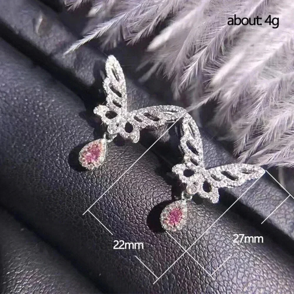 🍁Hollow Design Tear Drop Pink Butterfly Wings Earrings, MLNN1082 - Picture 4 of 4